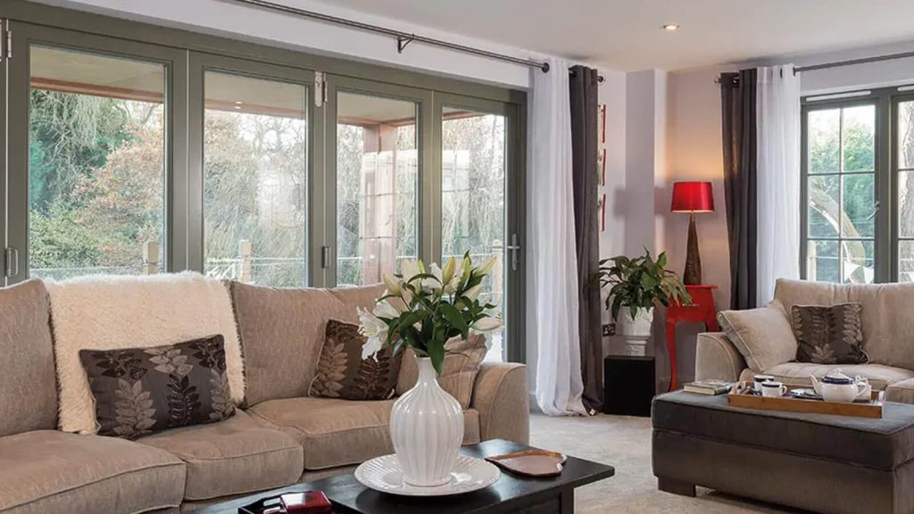 Living area with black bifold doors