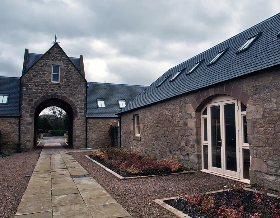 French doors on old building