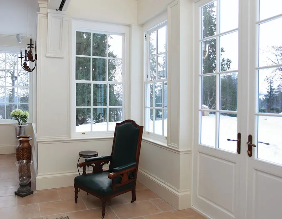 French doors and sliding sash window