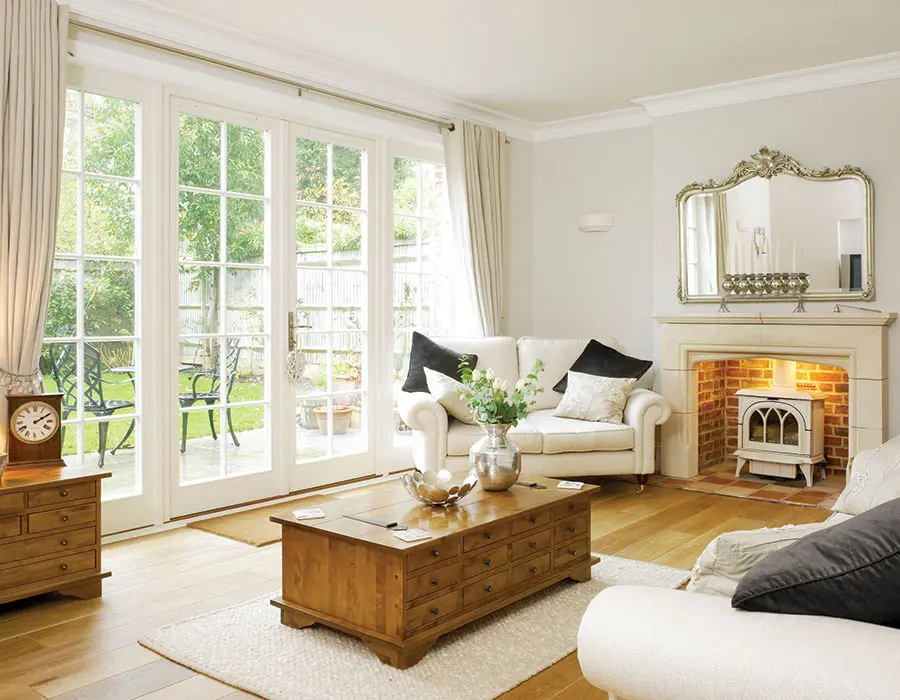 French doors with bars living room log burner