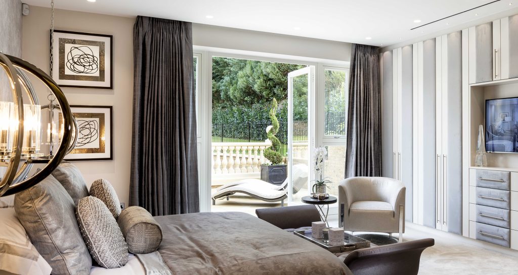 French doors opened to garden