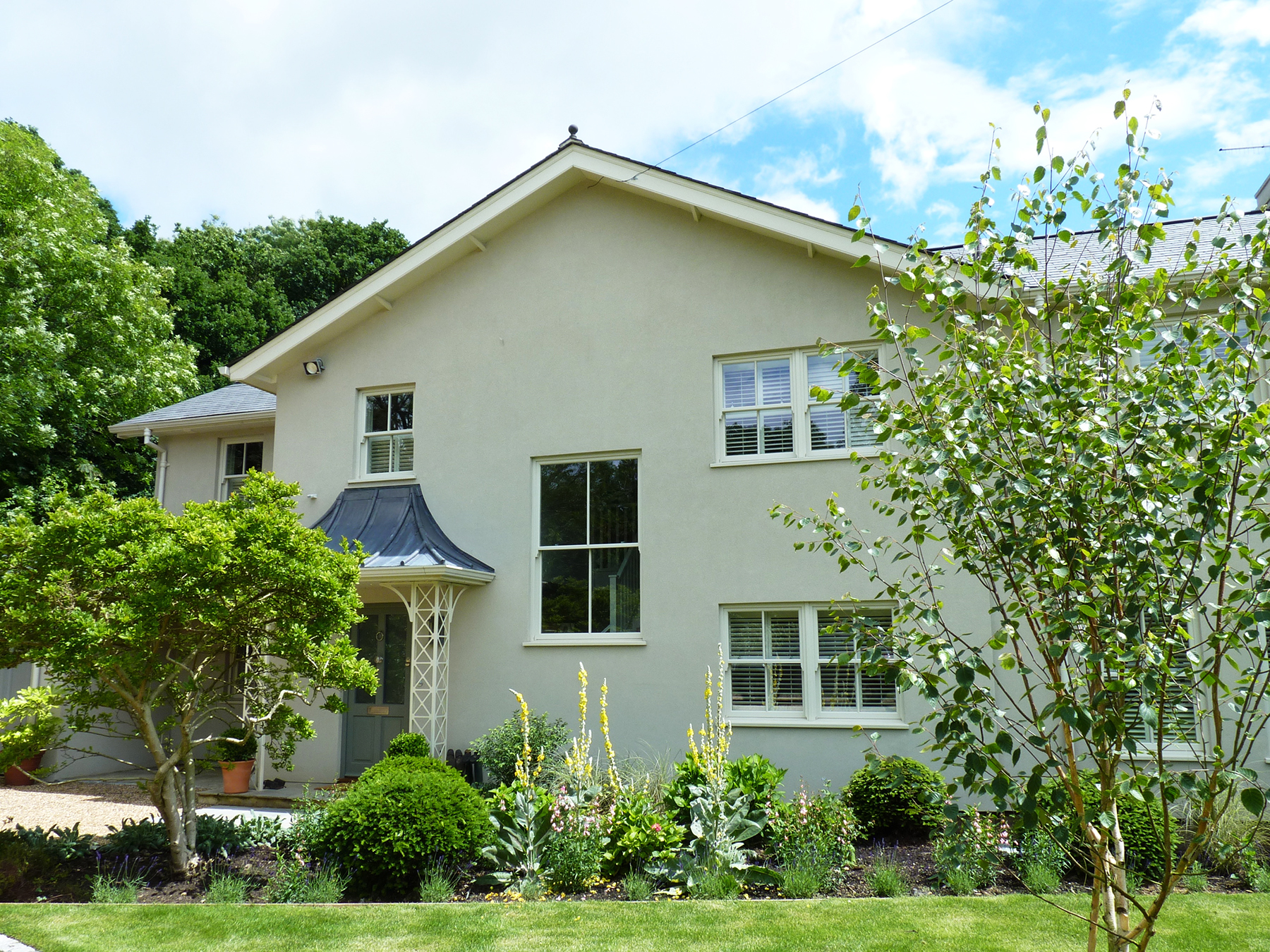 Garden view of timber sliding sash windows