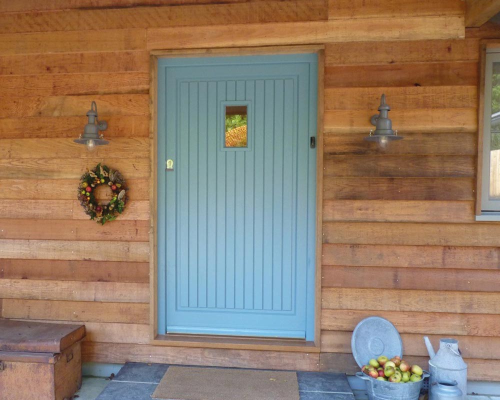 Blue wooden front door